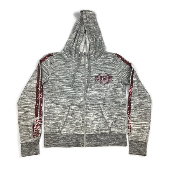 Victoria’s Secret PINK Gray Full Zip Bling Hoodie - Picture 2 of 10
